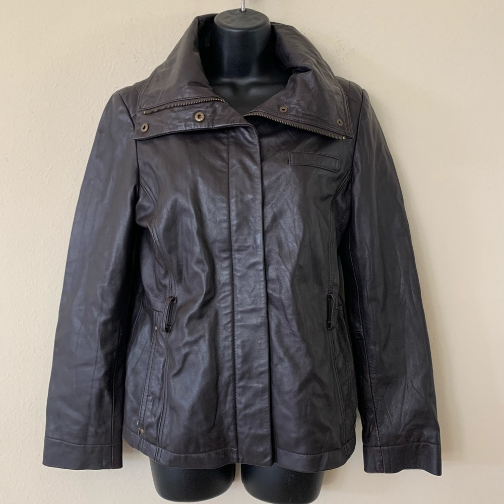 Nine West Brown Leather Leopard Lined Jacket